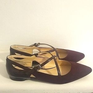 Nine West Red Suede Pointy Flat Shoes with Criss Cross Straps